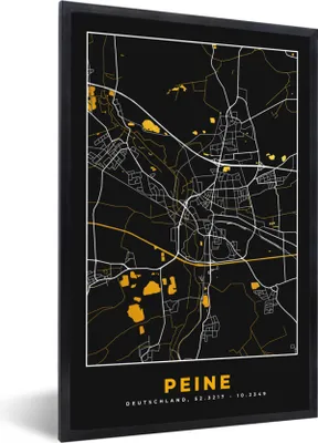 Produktbild von MuchoWow® Gerahmtes Poster Peine - Stadtplan - Schwarz und Gold - Karte - Deutschland - Karte 60x90 cm - Poster mit Schwarzem Bilderrahmen Wandposter Rahmen Foto Bilder - Kunst