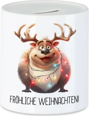 Produktbild von Fröhliche Weihnachten Lustiges Rentier Spardose Lichterkette Adventsgeschenk