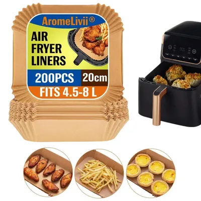Zdjęcie produktu dla Papier do frytkownicy bezolejowej, 200 sztuk, kwadratowy, 20-24 cm, nieprzywierający, wodoodporny, odporny na tłuszcz