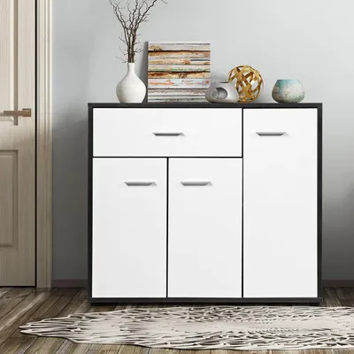 Image de Buffet - Armoire - Meuble de rangement - Meuble de cuisine - Buffet - Noir et blanc - Étagère réglable