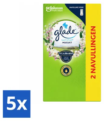 Imagen del producto de 5 unidades de recambios Glade Touch & Fresh, aroma "Campanilla", 10 ml cada uno. Paquete económico