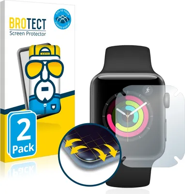 Produktbild von 2x BROTECT Fullscreen Schutzfolie für Apple Watch Series 3 (42 mm) Displayschutz Folie Fullcover Klar Transparent