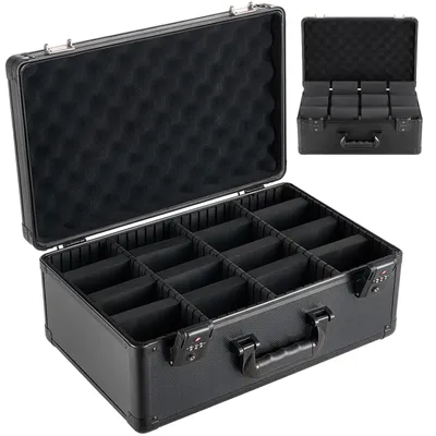 Image de Boîte de rangement SucceBuy pour 152 cartes PSA encapsulées, boîte de rangement noire pouvant contenir 120 cartes SGC, 100 cartes BGS, 550 protège-cartes (toploaders) ou plus de 999 cartes non protégées, avec 4 rangées, 12 compartiments et un verrou approuvé par la TSA