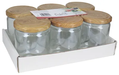 Produktbild von DOSEN-ZENTRALE Schraubdeckelglas 446ml mit 82mm TO-Deckel Holz 6er Tray