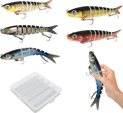 Produktbild von 5 Stück Kunstköder Wobbler, 13,5 cm, 18 g, Mehrgelenkiger Swimbait für Raubfische, in Box