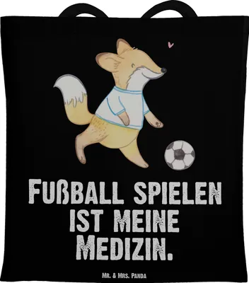 Produktbild von Mr. & Mrs. Panda Shopping Tasche Fuchs Fußball spielen - Schwarz - Geschenk, Schultasche, Turnier, Beutel, Fußballtraining, Laptoptasche, Fußballmannschaft, Fußballverein