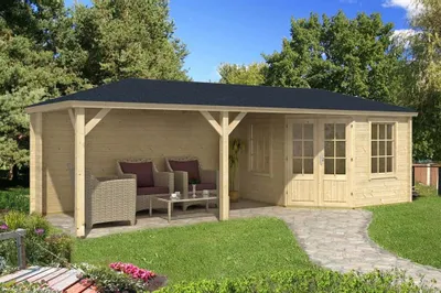 Produktbild von Alpholz Gartenhaus Mississippi Gartenhaus aus Holz in Imprägnierung Pinie, Holzhaus mit 34 mm Wandstärke inklusive Terrasse, Blockbohlenhaus mit Montagematerial