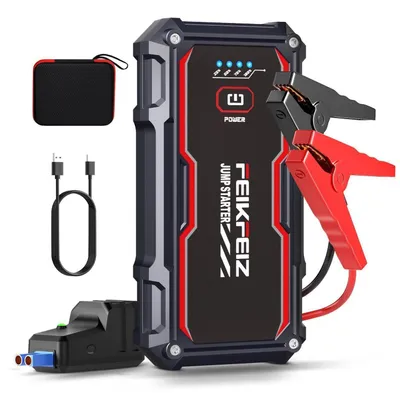 Zdjęcie produktu dla Powerbank do rozruchu samochodów, 6000A, szczytowy prąd, 26800mAh, do silników benzynowych i diesla 12V o pojemności do 8,0L, z portem USB i lampką LED