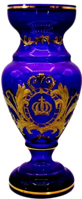 Produktbild von Pompöös by Casa Padrino Luxus Pokal Vase mit 24 Karat Vergoldung Lila / Gold Ø 14 x H. 30,5 cm - Pompööse Blumenvase designed by Harald Glööckler