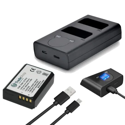 Produktbild von 2in1 Set: Akku + USB-C Doppel Akku Dual LCD Schnell-Ladegerät für 2 Akkus ersetzt Canon LC-E10 für Canon LP-E10 EOS 1100D 1200D 1300D 2000D 4000D