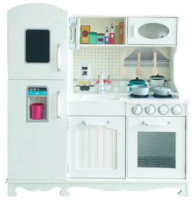 Produktbild von 4iQ Große Kinderküche LittleFoodies aus Holz mit Kühlschrank und Zubehör, Weiß, 103 cm