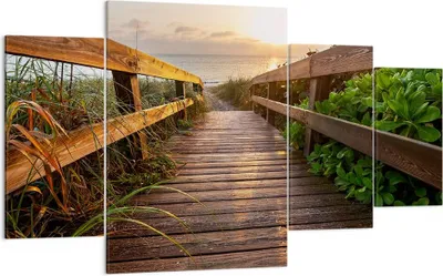 Produktbild von Bild auf Leinwand - Leinwandbild - Fußgängerbrücke Meer Strand Ufer - 160x90cm - Wand Bild - Wanddeko - Leinwanddruck - Bilder - Kunstdruck - Leinwand bilder - Wandkunst - DL160x90-2617