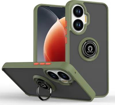 Obrázek produktu pro Pouzdro pro Xiaomi Poco F7/Redmi Turbo 4 Pro 5G matné průsvitné TPU pouzdro s prstencovým držákem a stojánkem Armádní zelená