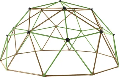 A geodesic dome climbing frame structure against a white background.
