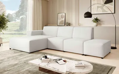Produktbild von Ecksofa mit Hocker PEDRO L, breite Ottomane, L-Form, 295 cm, Eckseite: Links, Hellbeige (Raven22)
