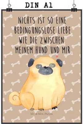 Produktbild von Mr. & Mrs. Panda Bild Mops DIN A1 - Hundeglück - Geschenk, Wandbild, Plakat, Hund, Knuffig, Sprüche, Wanddekoration, Liebe, Pure, drucke, wanddeko