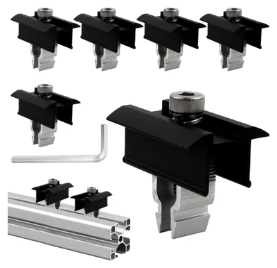 Produktbild von 6 Stück Mittelklemme für Solarmodule, schwarze Klemmen mit Sechskantschlüssel, zur Befestigung von Solarmodulen für Halterungen von 30 mm bis 40 mm