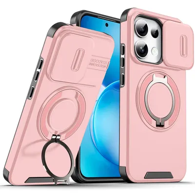 Obrázek produktu pro Dvouvrstvé pouzdro pro Realme 16 Pro, s posuvným krytem fotoaparátu a magnetickým kroužkovým stojánkem Růžový