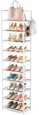 Produktbild von Schuhregal mit 10 Ebenen, schmal, hoch, weiß, für 20-25 Paar Schuhe