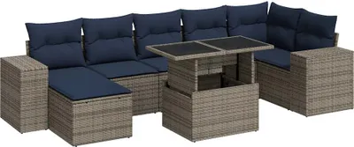Imagen del producto de vidaXL Juego de 8 piezas de sofá de jardín con cojines, color gris, fabricado en ratán sintético y con patas de acacia