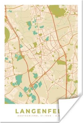 Produktbild von MuchoWow® Poster Langenfeld - Jahrgang - Karte - Stadtplan 120x180 cm - Kunstposter