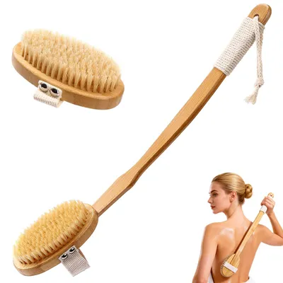 Produktbild von Trockenbürste, Rückenbürste, Massagebürste, Körperbürste, Rückenbürste mit Naturborsten, Trockenkörperbürste, Bürsten für Massage, Peeling, Entfernung abgestorbener Hautschüppchen, Cellulite