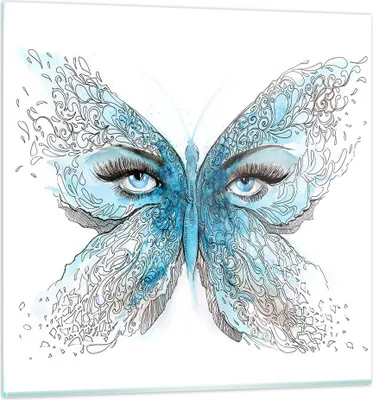 Produktbild von Bilder auf glas - Illustration Gesicht Schmetterling Wimper - 50x50cm - Glasbilder - Wandbilder - Kunstdruck - Wanddekoration aus Glas - Glas Bilder - Wandbild auf Glas - GAC50x50-3026