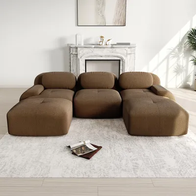 Produktbild von Modulares U-Sofa aus Premium-Cordstoff, rahmenlos, rutschfest, haustierfreundlich, extra-breite Armlehnen, 32D hochelastische Polsterung,ohne Montage
