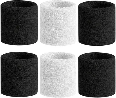 Produktbild von Schweißbänder, 6 Stück - Absorbiende Schweißbänder - Baumwoll-Schweißbänder - Ultra-elastische Sportbänder - Für Kinder/Erwachsene - Geeignet für Basketball/Tennis
