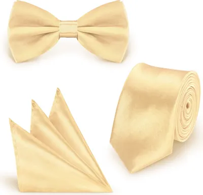 Produktbild von SET Krawatte Fliege Einstecktuch Hellgold einfarbig uni aus Polyester