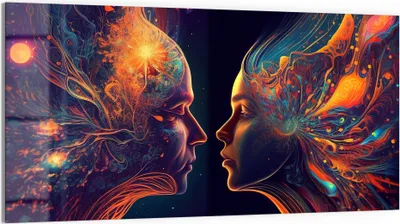 Produktbild von DEQORI Glasbild Echtglas 100x50 cm 'Kosmische Geistesreise' Wandbild Bild modern Deko