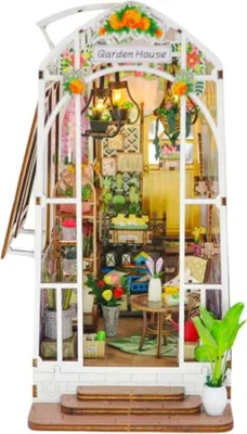 Immagine prodotto di Habarri | DIY Book Nook - Orangerie bianca - Puzzle 3D - Kit casa in miniatura con mobili e luce LED - Kit Angolo Libri