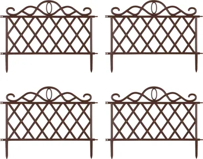 Four identical brown garden fences arranged in a 2x2 grid against a white background.