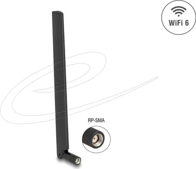 Obrázek produktu pro DeLOCK 90677, 6 dBi, 2.4 - 2.4835, 5.15 - 5.875 GHz, 50 ohm, Wi-Fi 6 (802.11ax), Dvoupásmový (2,4 GHz / 5 GHz), Vícesměrová anténa