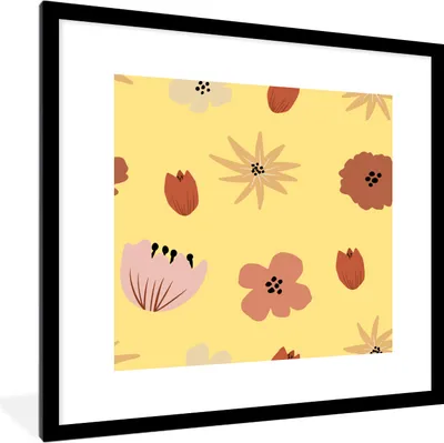 Produktbild von MuchoWow® MuchoWow® Gerahmtes Poster Blumen - Gelb - Abstrakt 40x40 cm - Poster mit zchwarzem Bilderrahmen - Poster - Plakat im Rahmen