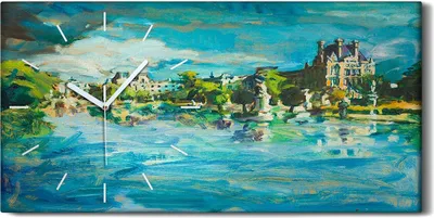 Produktbild von Leinwand Uhr Küche Wohnzimmer Bild Geräuschlos 60x30 Ölgemälde Antikes Schloss - weiße Hände