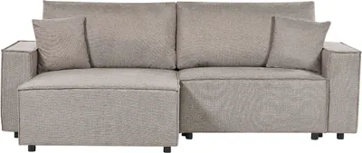 Produktbild von BELIANI Ecksofa Taupe Stoffbezug L-förmig 3-Sitzer Schlafsofa Rechtsseitig mit Stauraum Chaiselongue Modern Wohnzimmer Ausstattung Wohnecke Sitzecke