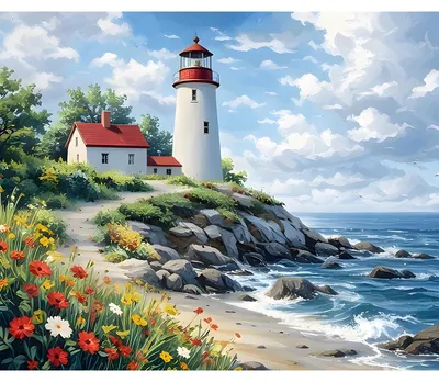 Malerei nach Zahlen für Erwachsene, Leuchtturm, 40x50 cm, DIY-Set