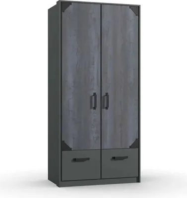 Produktbild von Kleiderschrank Drehtürenschrank "Nottingham" graphit Digitalprint Steel Optik 90cm