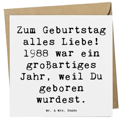 Produktbild von Mr. & Mrs. Panda Grußkarte Spruch 1988 Geburtstag - Weiß - Geschenk, Erinnerungen, Glückwunschkarte, Jahrgang, Geburtstagsgeschenk, Klappkarte, Alter, Jubiläum, faltkarte