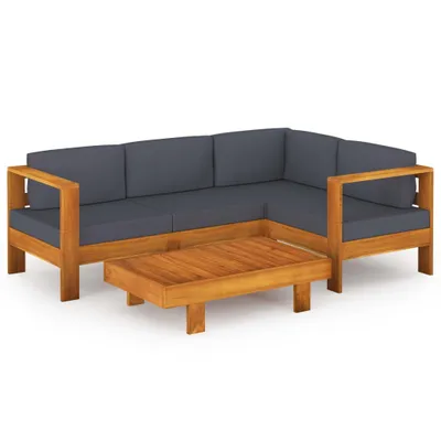 Image de vidaXL Ensemble de salon de jardin 5 pièces avec coussins gris foncé en bois d'acacia
