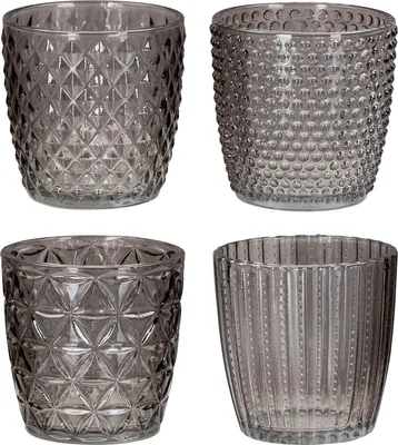 Produktbild von 4er Set Windlicht H7,5cm Glas Grau Teelichthalter Tischdeko Kerzen Retro Deko