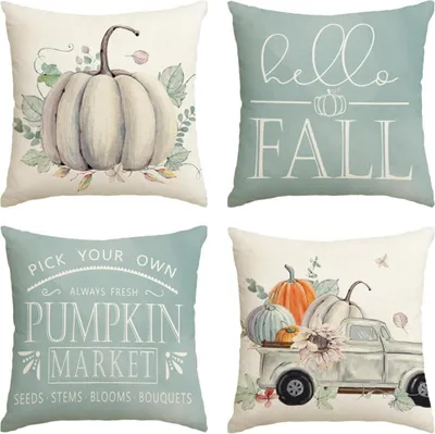 Productafbeelding van Artoid Eucalyptusbladeren, pompoenen, herfst, kussenhoezen, set van 4