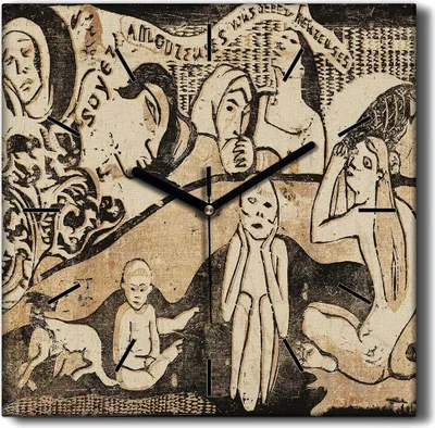 Produktbild von Coloray Hodiny Unikátní 30x30 cm  Tiché hodiny Pro obývací pokoj a kuchyň Nástěnné hodiny Plátno Černé ručičky hodin - Znamení Gauguin