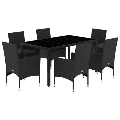 Produktbild von vidaXL 7-tlg. Garten-Essgruppe mit Kissen Schwarz Poly Rattan Glas