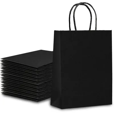 Produktbild von Papiertüten mit Henkel 20 Stück 21x15x8cm Schwarz Kraftpapier Geschenktüten