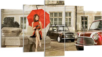 Produktbild von Bild auf Leinwand - Leinwandbild - Attraktiv Frau Spaziergang Regenschirm - 160x85cm - Wand Bild - Wanddeko - Leinwanddruck - Bilder - Kunstdruck - Leinwand bilder - Wandkunst - EA160x85-2384