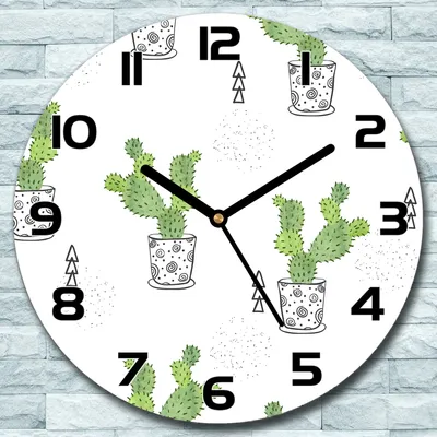 Produktbild von Wanduhr aus Glas Rund fi 30 Aquarell Kakteen Quarz Deko Schlafzimmer Büro