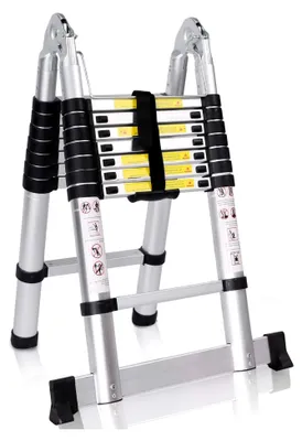 Produktbild von Aluminium-Teleskopleiter 5 m Klappleiter Ausziehbare Leiter Mehrzweckleiter 16 Stufen Stehleiter max. Traglast 150 kg, Silber