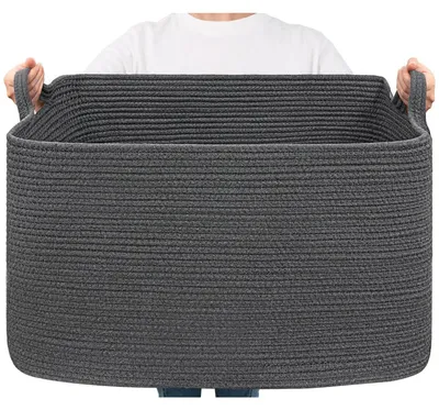 Immagine prodotto di Cesto portabiancheria da 85 litri, pieghevole, intrecciato, color grigio scuro, dimensioni 60x40x35 cm